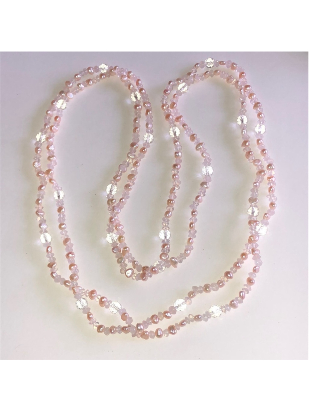 Genuine Pink Pearls and Glass Beads Beaded Boho Long Necklace